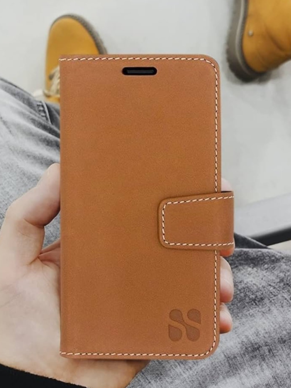 SafeSleeve Leather Wallet Case iPhone 15 Plus RFID EMF Blocker Brown